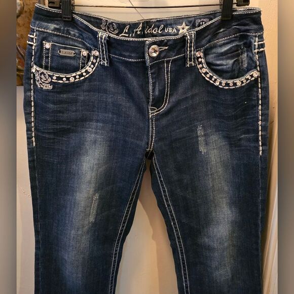 L.A. Idol Dark Blue Embellished Capris 11 - Picture 4 of 8